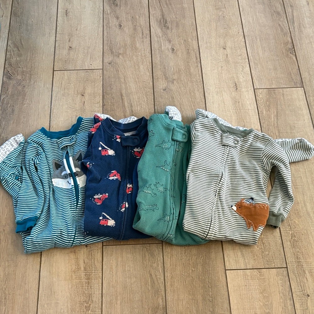 Carter's Mixed Color Baby Footed One-Pieces - Teal, Navy, Green, Cream